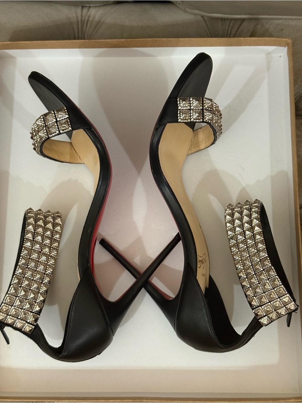 Christian Louboutin Black Crystal-Studded Stiletto Sandals